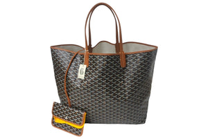 Brand new, unused Goyard Saint Louis XXL tote bag in herringbone PVC-coated canvas and leather in black and brown. Pre-owned. Item number 4c067981 