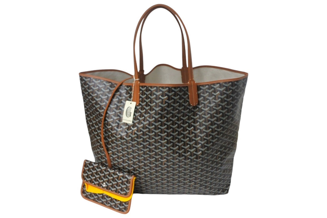 Brand new, unused Goyard Saint Louis XXL tote bag in herringbone PVC-coated canvas and leather in black and brown. Pre-owned. Item number 4c067981 