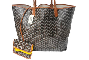 Brand new, unused Goyard Saint Louis XXL tote bag in herringbone PVC-coated canvas and leather in black and brown. Pre-owned. Item number 4c067981 
