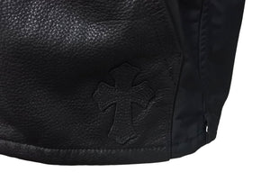 新品同様 CHROME HEARTS クロムハーツ CHクロスパッチ ダガージップアップシャツ サイズM ナイロン カーフスキン シルバ−925 中古 4c067999
