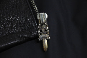 新品同様 CHROME HEARTS クロムハーツ CHクロスパッチ ダガージップアップシャツ サイズM ナイロン カーフスキン シルバ−925 中古 4c067999