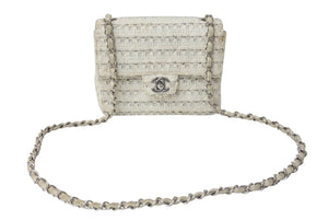 CHANEL シャネル ミニマトラッセ ツイード ショルダーバッグ ミニバッグ 9番台 フランス製 ホワイト シルバー金具 美品 中古 4c068015