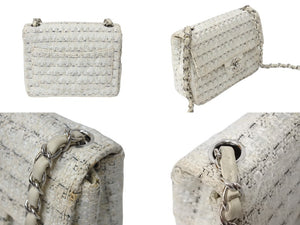 CHANEL シャネル ミニマトラッセ ツイード ショルダーバッグ ミニバッグ 9番台 フランス製 ホワイト シルバー金具 美品 中古 4c068015
