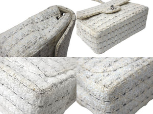CHANEL シャネル ミニマトラッセ ツイード ショルダーバッグ ミニバッグ 9番台 フランス製 ホワイト シルバー金具 美品 中古 4c068015