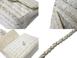 CHANEL シャネル ミニマトラッセ ツイード ショルダーバッグ ミニバッグ 9番台 フランス製 ホワイト シルバー金具 美品 中古 4c068015