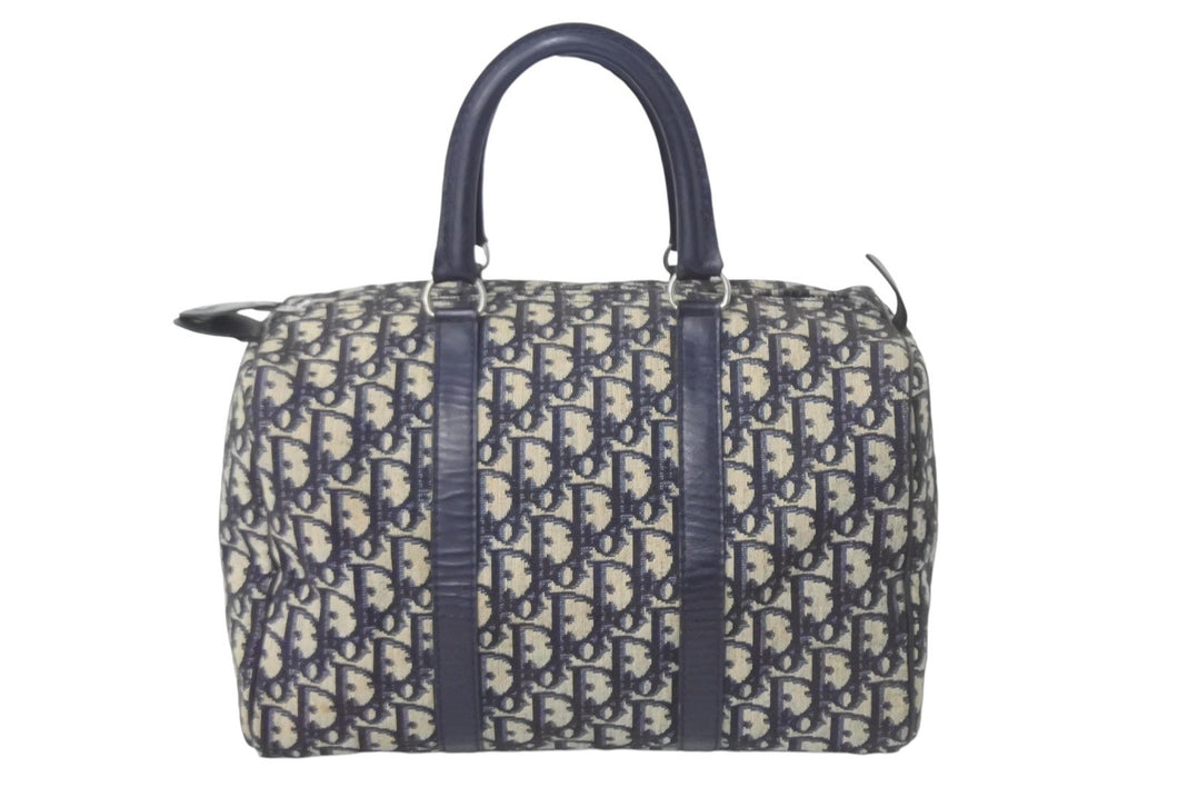 Christian Dior クリスチャンディオール ハンドバッグ トロッター柄 ミニボストンバッグ ネイビー ベージュ 美品 中古 4c068031