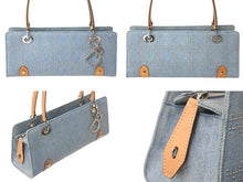 Load image into Gallery viewer, Christian Dior クリスチャンディオール ハンドバッグ 長方形 カナージュスタッズ ホリゾンタルバッグ イタリア製 ヌメ革 ブルー 美品 中古 4c068032