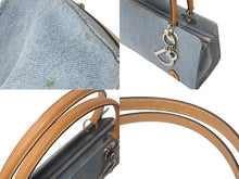 Load image into Gallery viewer, Christian Dior クリスチャンディオール ハンドバッグ 長方形 カナージュスタッズ ホリゾンタルバッグ イタリア製 ヌメ革 ブルー 美品 中古 4c068032