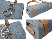 Load image into Gallery viewer, Christian Dior クリスチャンディオール ハンドバッグ 長方形 カナージュスタッズ ホリゾンタルバッグ イタリア製 ヌメ革 ブルー 美品 中古 4c068032