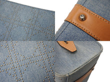 Load image into Gallery viewer, Christian Dior クリスチャンディオール ハンドバッグ 長方形 カナージュスタッズ ホリゾンタルバッグ イタリア製 ヌメ革 ブルー 美品 中古 4c068032