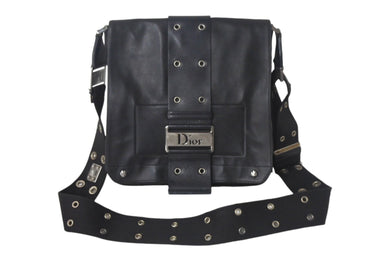 Christian Dior クリスチャンディオール ストリートシック ショルダーバッグ レザー ブラック シルバー金具 美品 4c068052