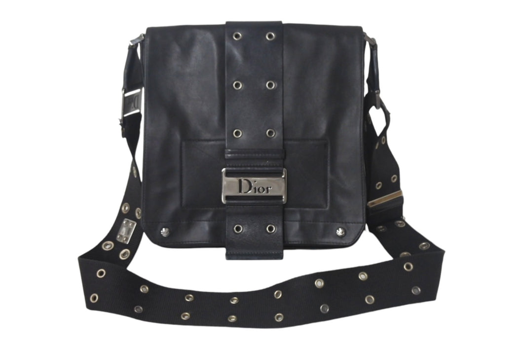 Christian Dior クリスチャンディオール ストリートシック ショルダーバッグ レザー ブラック シルバー金具 美品 4c068052