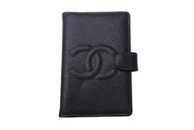 Load image into Gallery viewer, CHANEL シャネル 手帳カバー アジェンダ ココマーク 5番台 5穴リング キャビアスキン ブラック ゴールド金具 美品 中古 4c068072