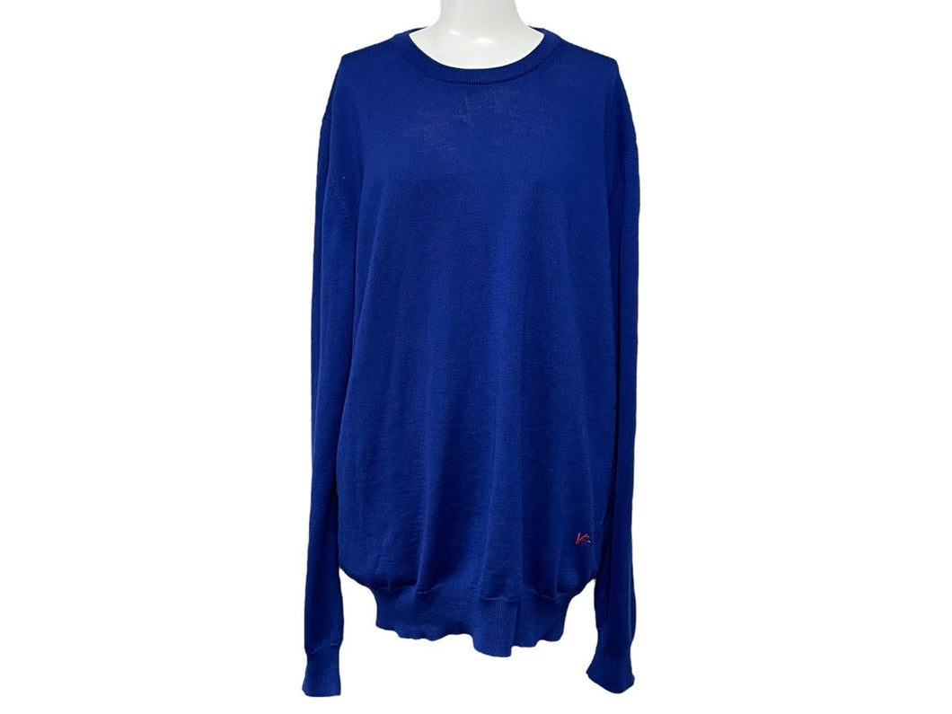 美品 ISAIA イザイア ウール ニット ブルー 青 刺繍 長袖 トップス サイズXL 中古 4c068113