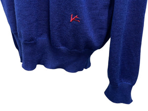 美品 ISAIA イザイア ウール ニット ブルー 青 刺繍 長袖 トップス サイズXL 中古 4c068113