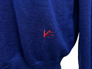 美品 ISAIA イザイア ウール ニット ブルー 青 刺繍 長袖 トップス サイズXL 中古 4c068113