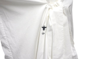 ChristianDior クリスチャンディオール 長袖シャツ BEE ブラウス ドレス イタリア製 コットン ホワイト サイズ36 美品 中古 4c068120