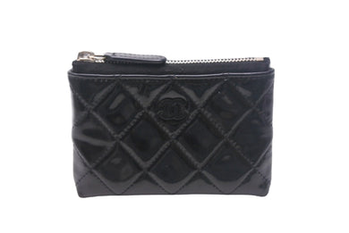 CHANEL シャネル コインケース ココマーク ロゴ 16番台 スペイン製 エナメル ブラック シルバー金具 美品 中古 4c068182