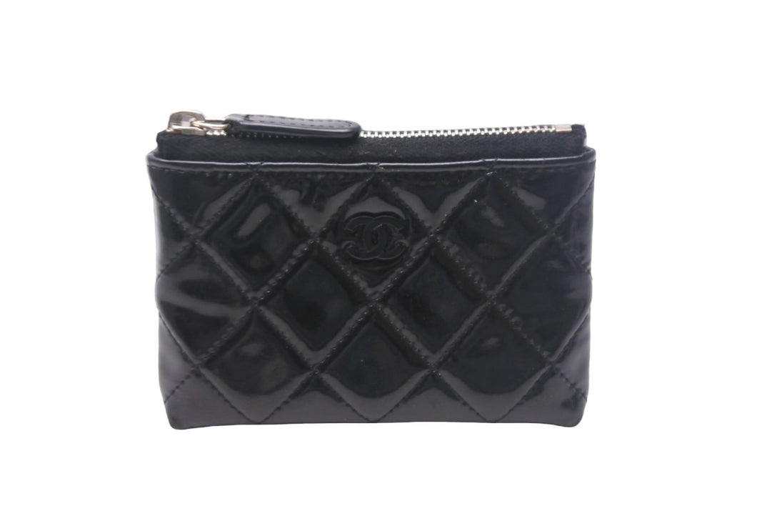 CHANEL シャネル コインケース ココマーク ロゴ 16番台 スペイン製 エナメル ブラック シルバー金具 美品 中古 4c068182