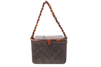 CHANEL シャネル バニティ ハンドバッグ プラチェーン 4番台 スエード キルティング ココマーク ブラウン 良品 中古 4c068189