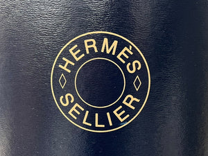 極美品 HERMES エルメス サドルボックス セリエライン ラージサイズ ネイビー シルバー インテリア 収納 置物 中古 4c068267