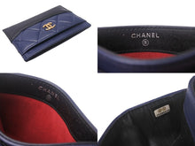 Load image into Gallery viewer, CHANEL シャネル ガブリエル カードケース ラムスキン カーフスキン キルティング ネイビー ブラック ゴールド金具 25番台 美品 中古 4c068268
