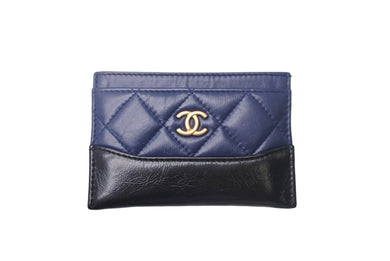 CHANEL シャネル ガブリエル カードケース ラムスキン カーフスキン キルティング ネイビー ブラック ゴールド金具 25番台 美品 中古 4c068268