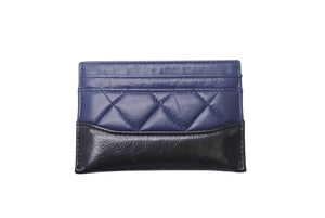 CHANEL シャネル ガブリエル カードケース ラムスキン カーフスキン キルティング ネイビー ブラック ゴールド金具 25番台 美品 中古 4c068268