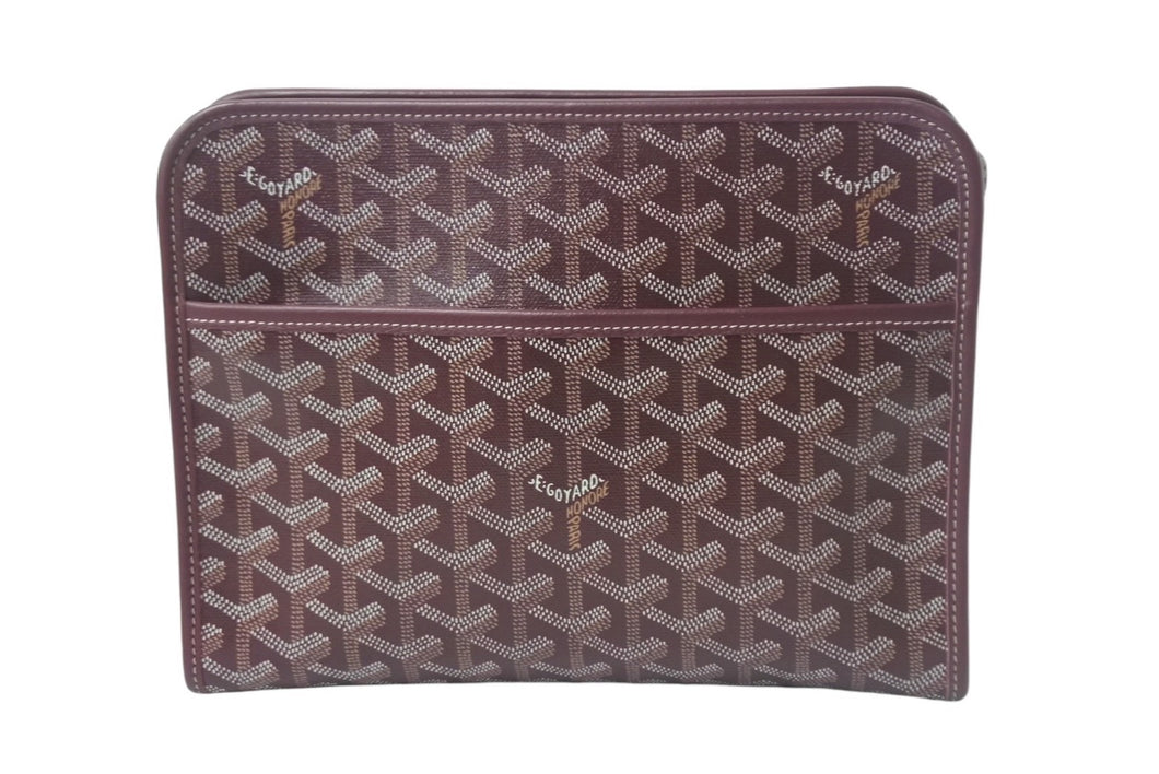 極美品 GOYARD ゴヤール ジュバンスMM ポーチ クラッチバッグ ゴヤールディンキャンバス カーフスキン バーガンディ 中古 4c068290