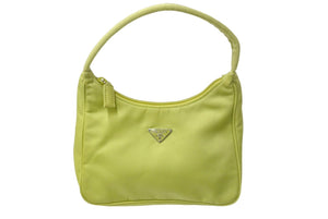 極美品 PRADA プラダ ホーボー ハンドバッグ ワンショルダーバッグ K3414 トライアングルロゴ ライムグリーン ナイロン シルバー金具 中古 4c068301