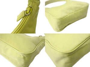 極美品 PRADA プラダ ホーボー ハンドバッグ ワンショルダーバッグ K3414 トライアングルロゴ ライムグリーン ナイロン シルバー金具 中古 4c068301