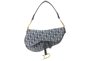 Christian Dior クリスチャン ディオール トロッター サドルバッグ ワンショルダーバッグ キャンバス レザー ネイビー 美品 中古 4c068302