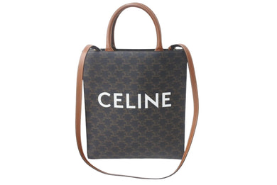 CELINE セリーヌ バーティカルカバ ハンドバッグ 2WAY ブラウン キャンバス カーフスキン トリオンフ 美品 中古 4c068306