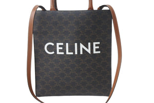 CELINE セリーヌ バーティカルカバ ハンドバッグ 2WAY ブラウン キャンバス カーフスキン トリオンフ 美品 中古 4c068306
