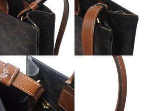 CELINE セリーヌ バーティカルカバ ハンドバッグ 2WAY ブラウン キャンバス カーフスキン トリオンフ 美品 中古 4c068306