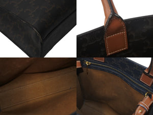 CELINE セリーヌ バーティカルカバ ハンドバッグ 2WAY ブラウン キャンバス カーフスキン トリオンフ 美品 中古 4c068306