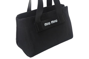 MIUMIU ミュウミュウ ロゴ ハンドバッグ トートバッグ キャンバス レザー ブラック ホワイト ゴールド金具 美品 中古 4c068308 