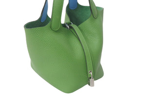 未使用 HERMES エルメス ハンドバッグ ピコタンロックPM トリヨンクレマンス ヴェールユッカ バイカラー B刻印 シルバー金具 中古 4c068311