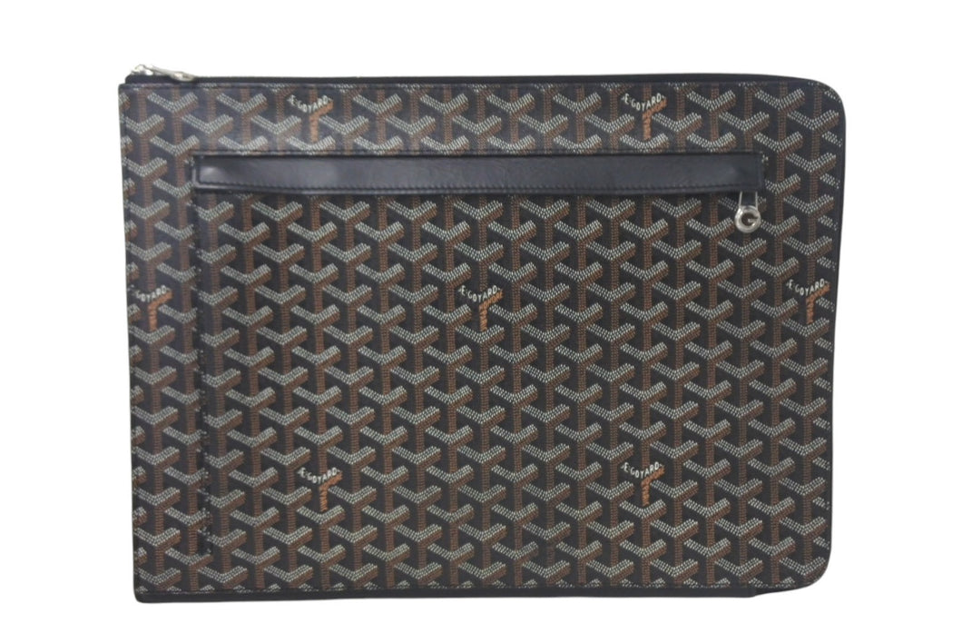 極美品 Goyard ゴヤール ソルボンヌ クラッチバッグ セカンドバッグ L字ファスナー コーティングキャンバス レザー ブラック 中古 4c068312