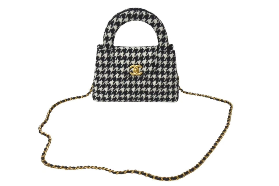 極美品 CHANEL シャネル ミニハンドバッグ ショルダーバッグ 千鳥 ブラック/ホワイト ランダムシリアル AS4416 中古 4c068345