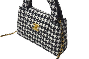 極美品 CHANEL シャネル ミニハンドバッグ ショルダーバッグ 千鳥 ブラック/ホワイト ランダムシリアル AS4416 中古 4c068345