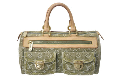 LOUIS VUITTON ルイヴィトン ハンドバッグ デニム ネオスピーディ M95215 モノグラムデニム カーキ ゴールド金具 美品 中古 4c068366