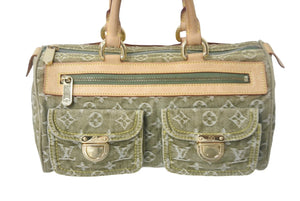 LOUIS VUITTON ルイヴィトン ハンドバッグ デニム ネオスピーディ M95215 モノグラムデニム カーキ ゴールド金具 美品 中古 4c068366