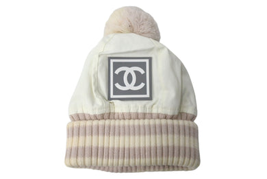 CHANEL シャネル スポーツライン ココマーク ニット帽 ジェニー愛用 ホワイト ベージュ サイズM 美品 中古 4c068370