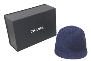 極美品 CHANEL シャネル 22AW ツイード キャップ ネイビー ココマーク 帽子 ロゴ 小物 サイズL 中古 4c068372