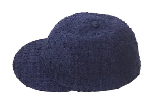 極美品 CHANEL シャネル 22AW ツイード キャップ ネイビー ココマーク 帽子 ロゴ 小物 サイズL 中古 4c068372