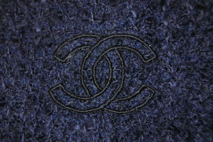 極美品 CHANEL シャネル 22AW ツイード キャップ ネイビー ココマーク 帽子 ロゴ 小物 サイズL 中古 4c068372
