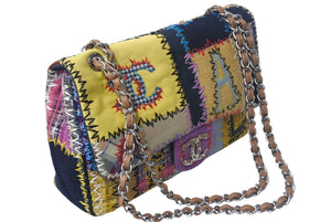 極美品 CHANEL シャネル チェーン ショルダーバッグ 14番台 ココマーク パッチワーク マルチカラー ツイード シルバー金具 中古 4c068378
