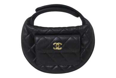 新品未使用 CHANEL シャネル キャビアスキン ハンドバッグ シリアルランダム ブラック ゴールド金具 中古 4c068392