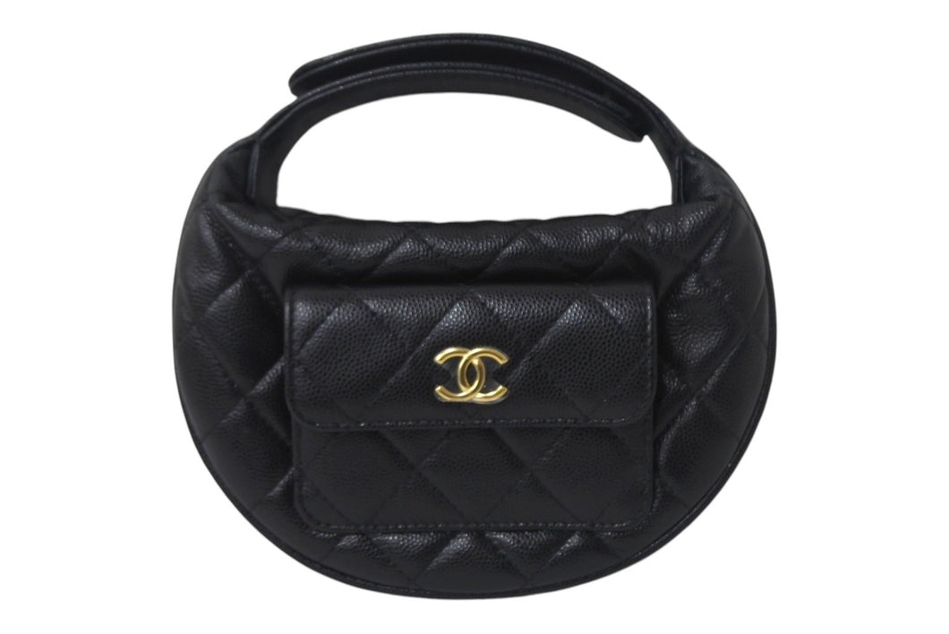 新品未使用 CHANEL シャネル キャビアスキン ハンドバッグ シリアルランダム ブラック ゴールド金具 中古 4c068392
